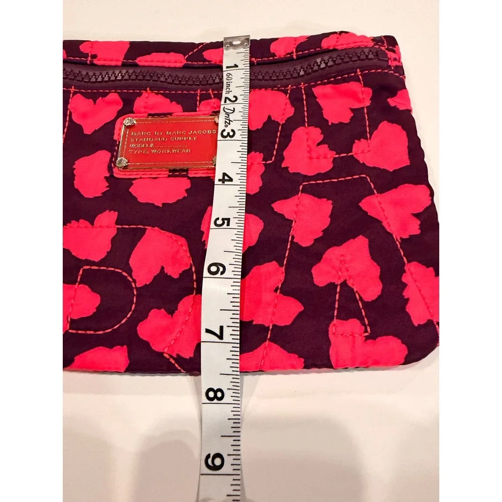 Marc by Marc Jacobs Pink‎ Purple Heart Leopard Quilted Nylon Cosmetic Pouch Bag